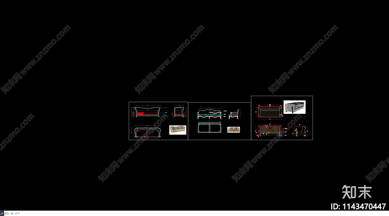 软体沙发休闲沙发三视图cad施工图下载【ID:1143470447】