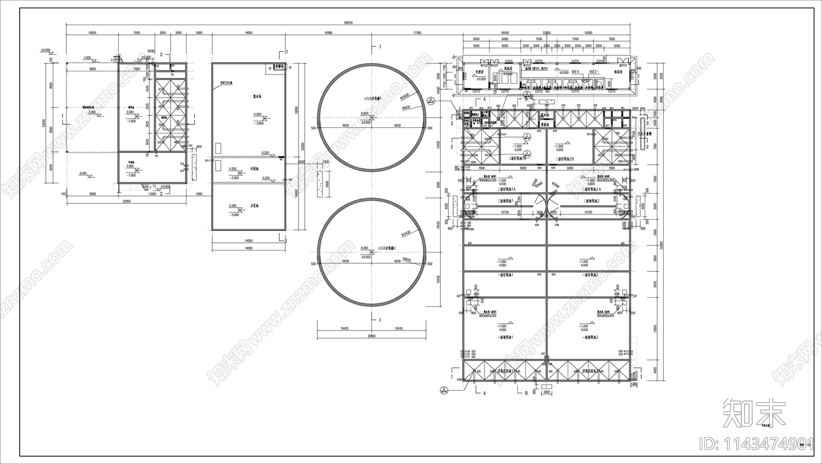 养猪场废水处理站建筑cad施工图下载【ID:1143474901】