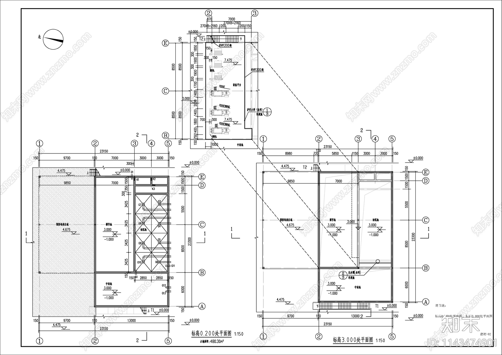 养猪场废水处理站建筑cad施工图下载【ID:1143474901】