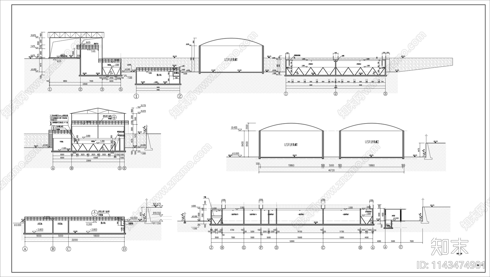 养猪场废水处理站建筑cad施工图下载【ID:1143474901】