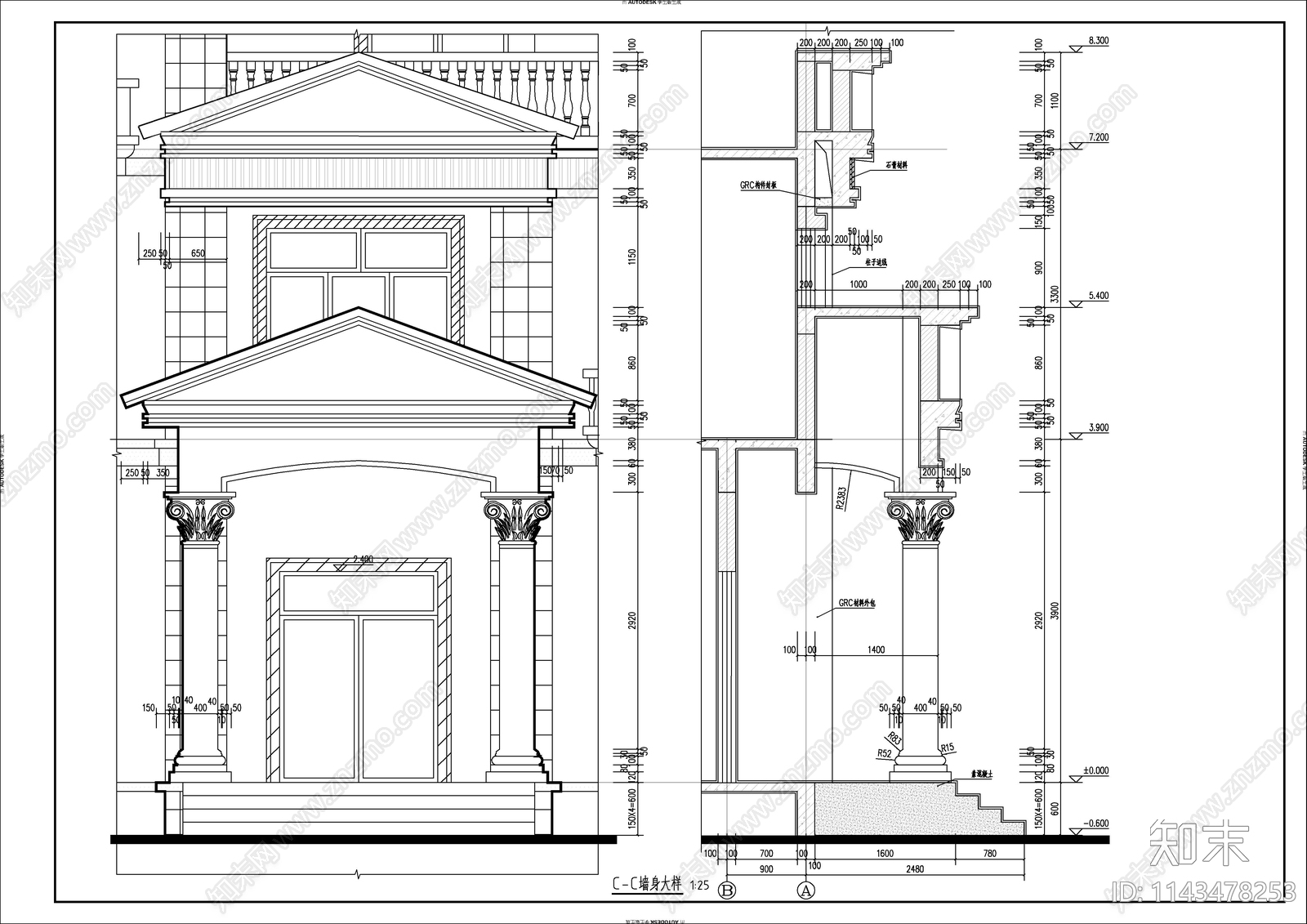 欧式多层别墅建筑cad施工图下载【ID:1143478253】