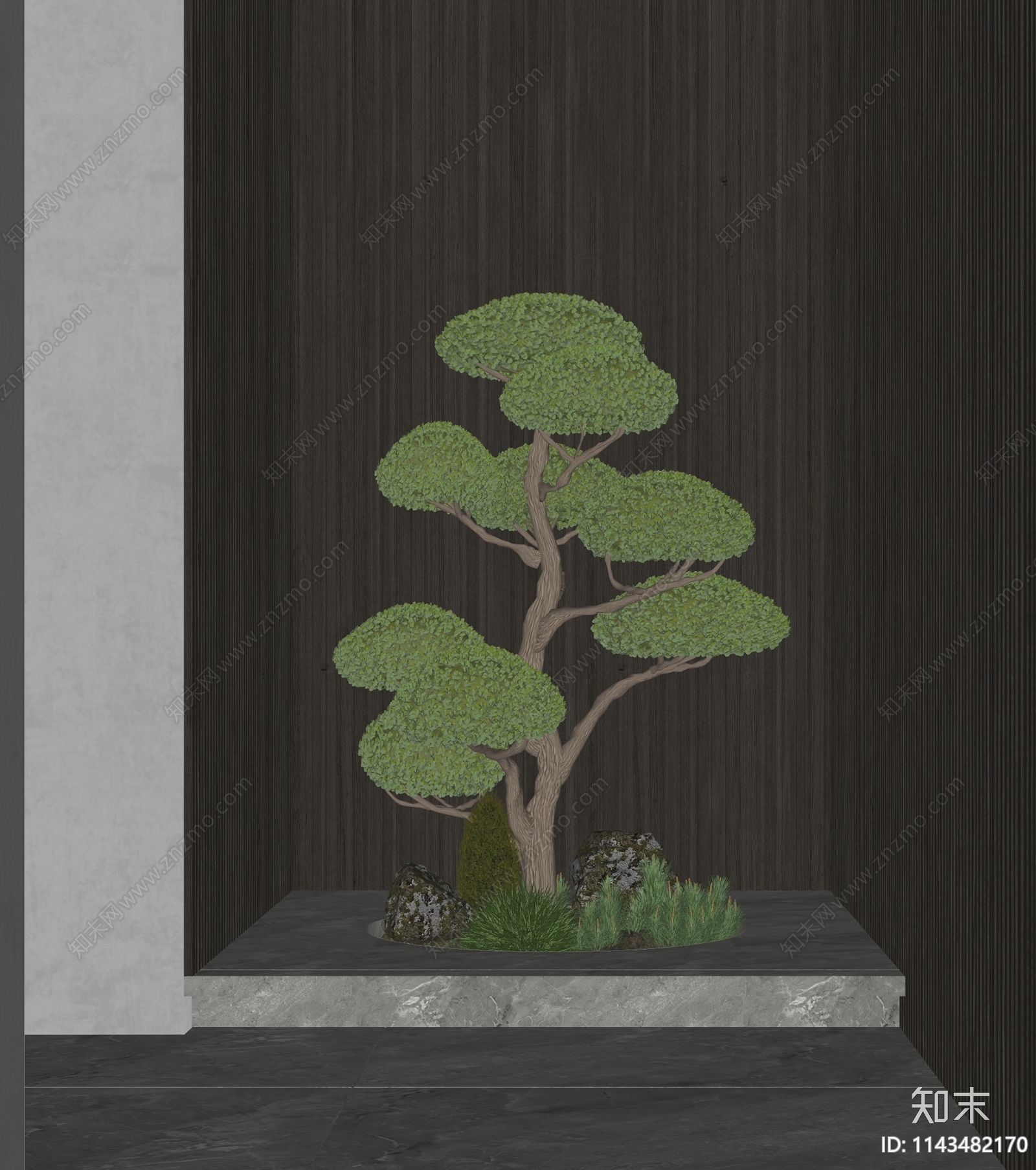 新中式松柏景观造景SU模型下载【ID:1143482170】_知末su模型网