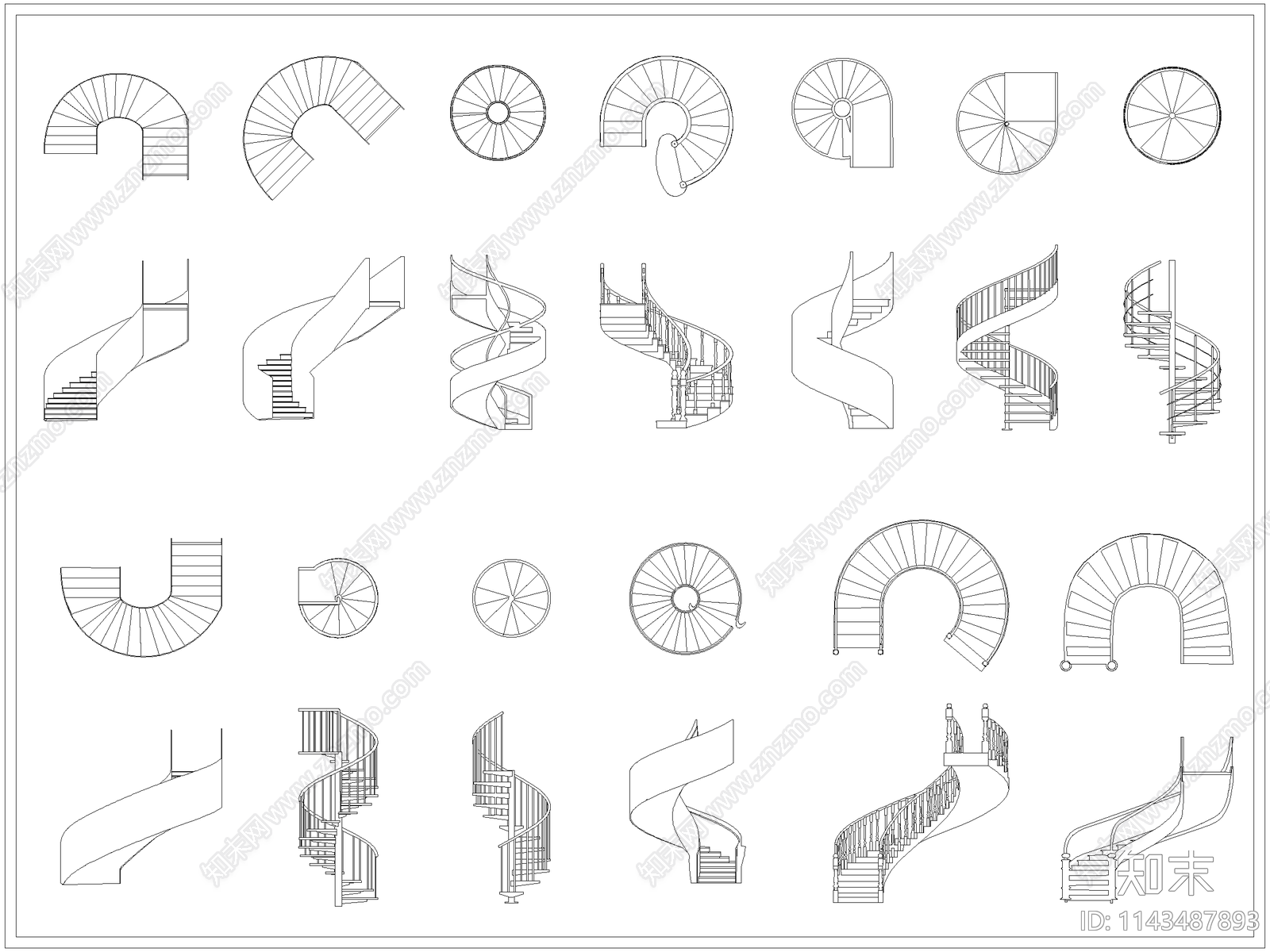 旋转楼梯施工图下载【ID:1143487893】