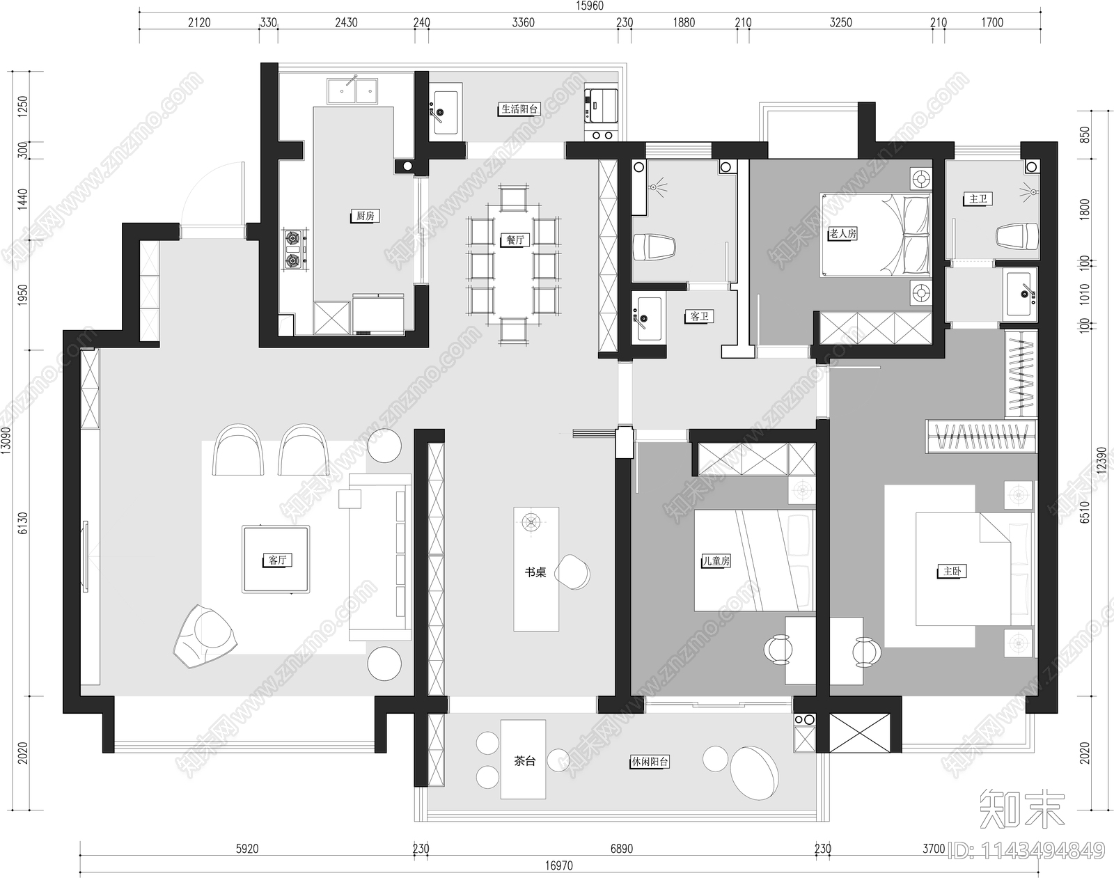 210m²大平层样板房室内cad施工图下载【ID:1143494849】