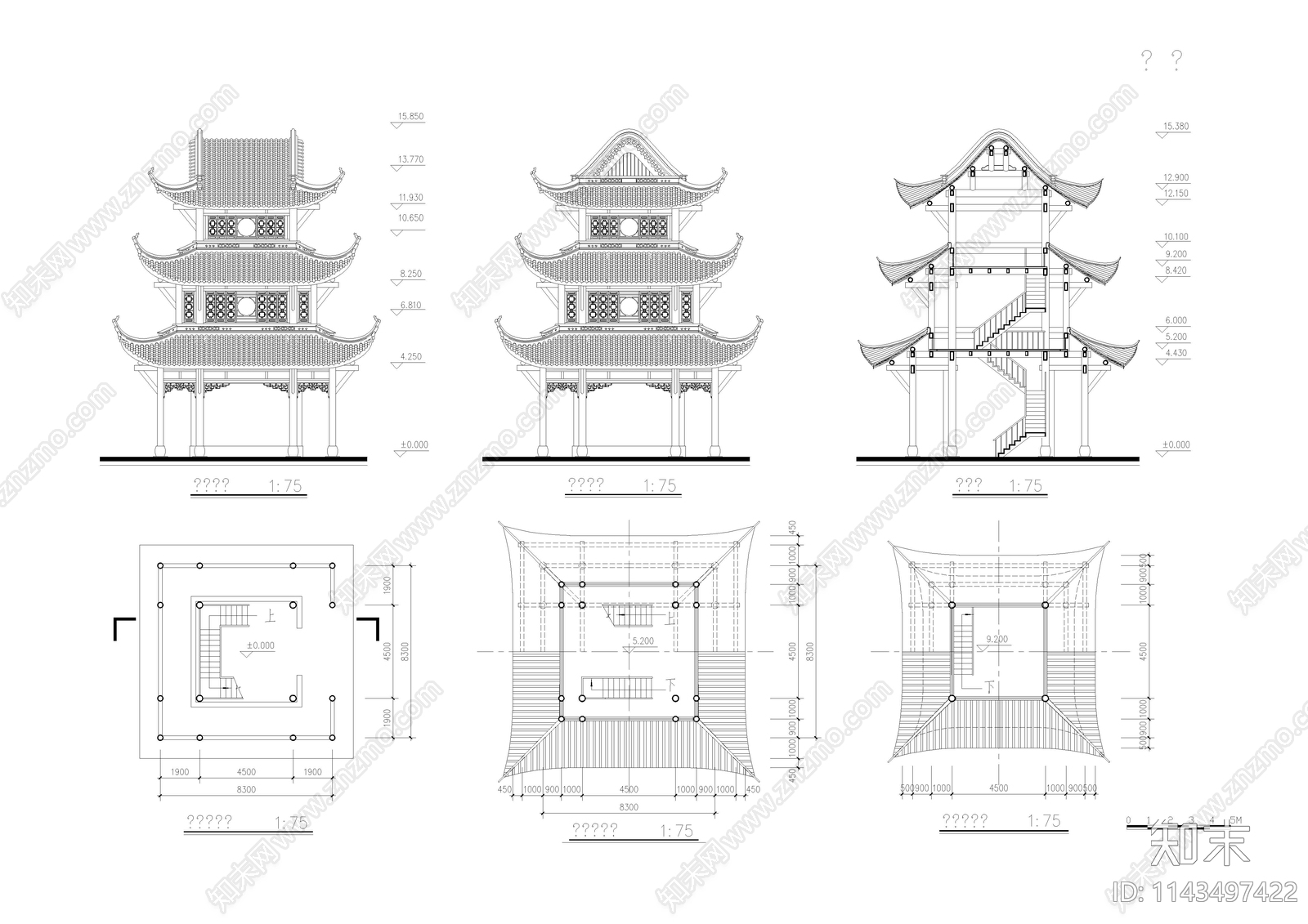 古寺建筑cad施工图下载【ID:1143497422】