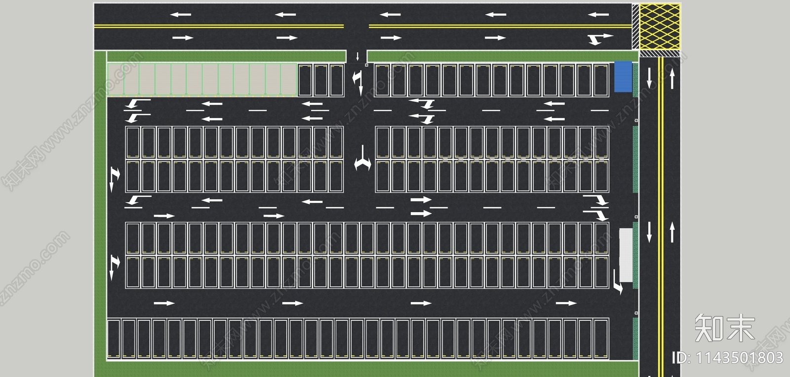 现代户外停车场SU模型下载【ID:1143501803】