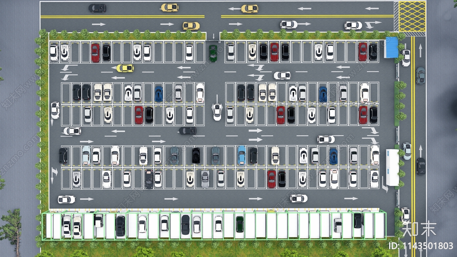 现代户外停车场SU模型下载【ID:1143501803】