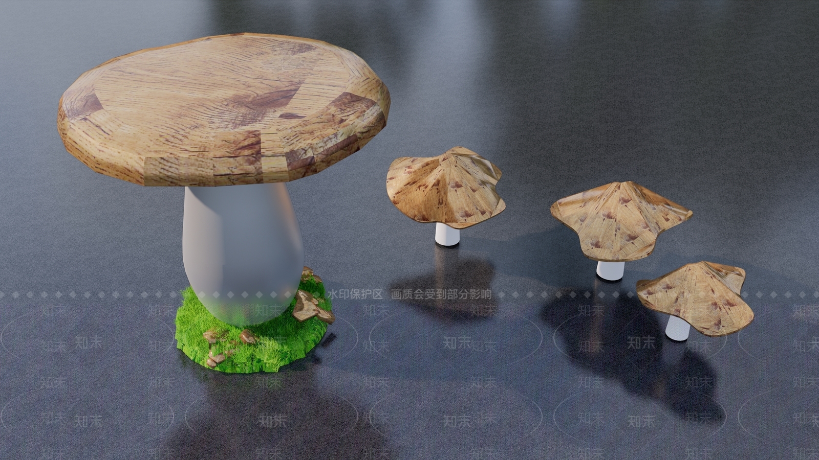 现代蘑菇树雕塑小品SU模型下载【ID:1143507068】