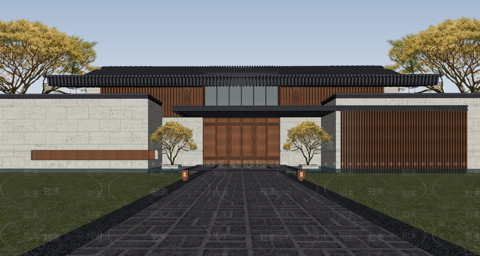 新中式售楼处建筑SU模型下载【ID:1143509173】