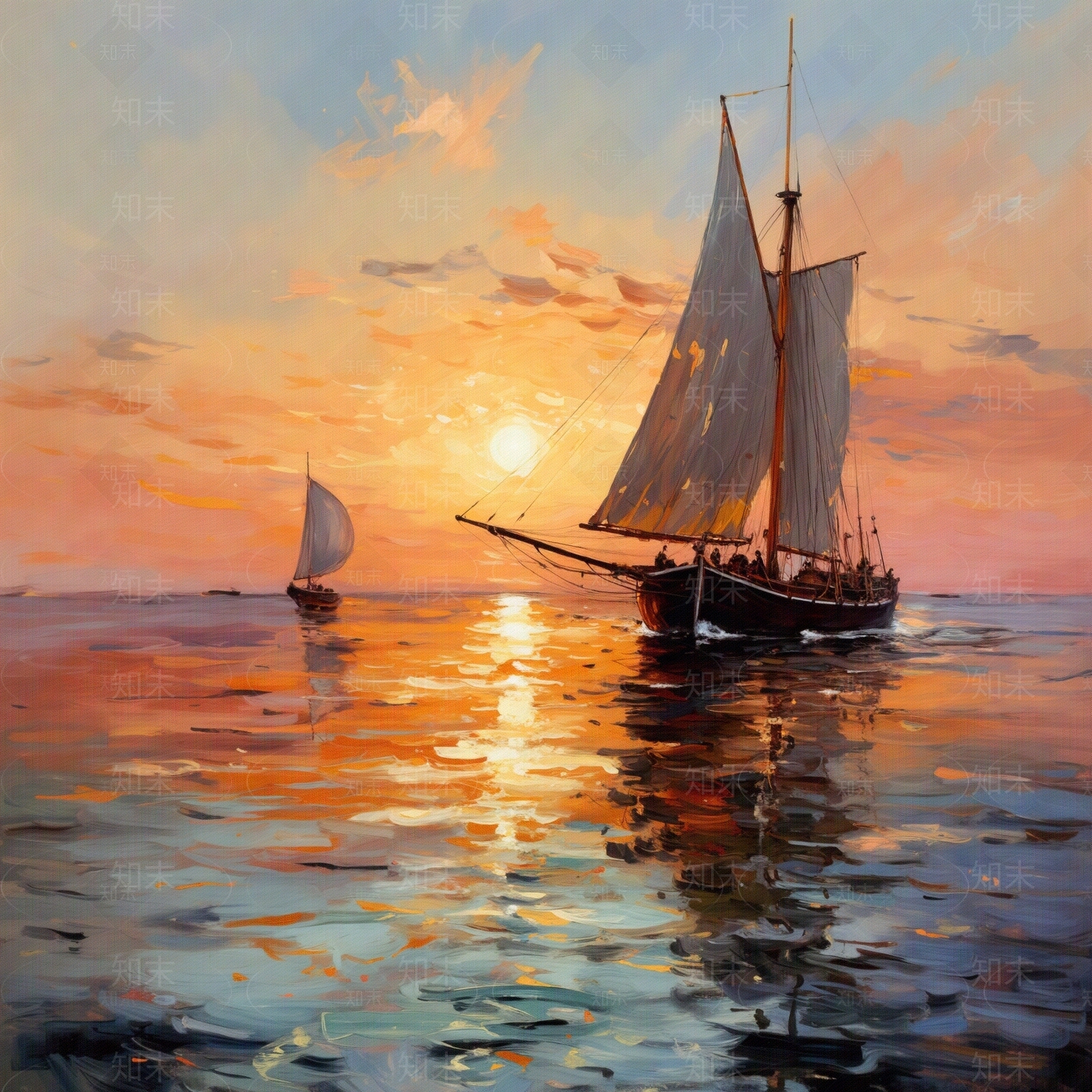 现代印象派油画装饰画大海贴图下载【ID:1195379889】