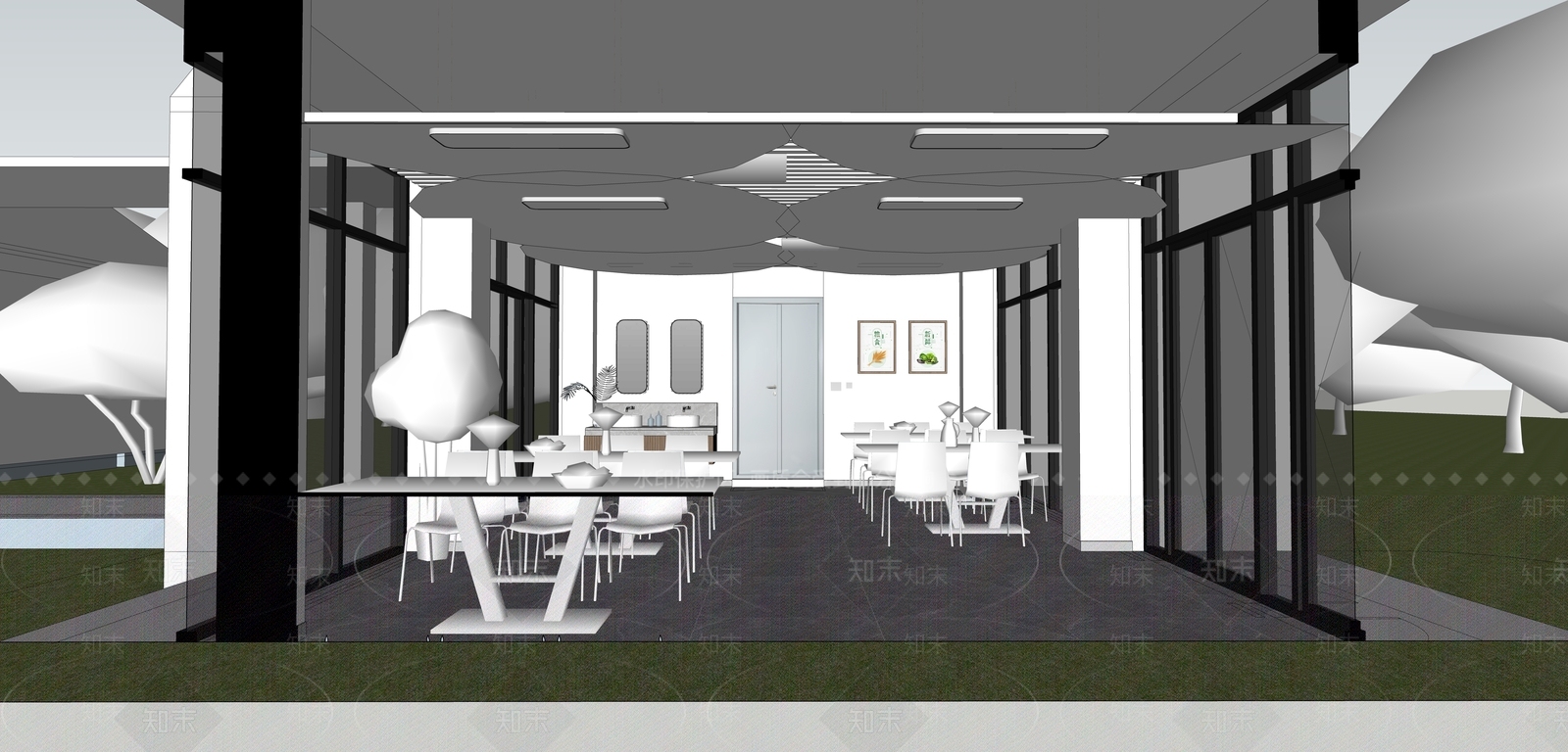 现代食堂SU模型下载【ID:1143513998】