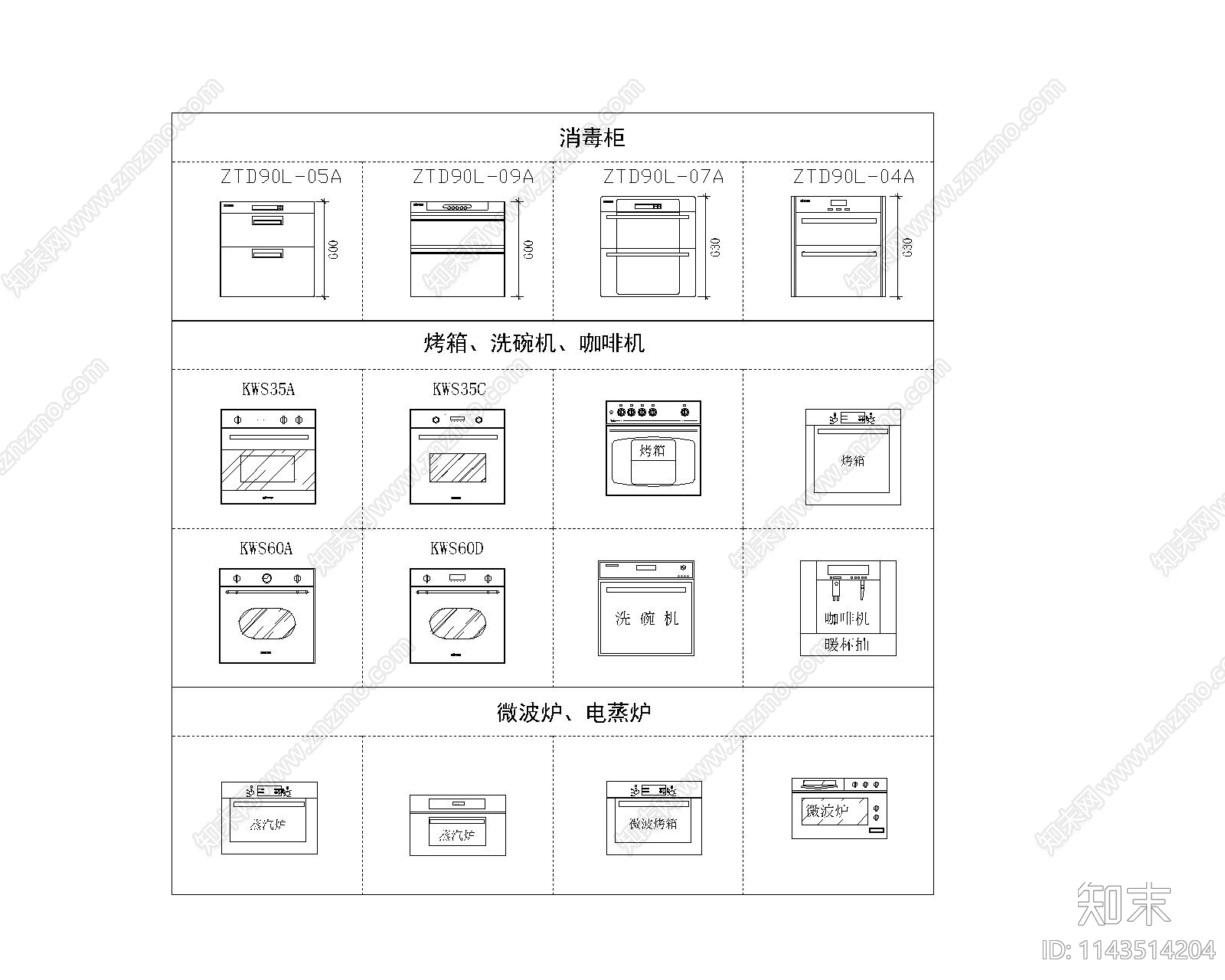 厨房电器cad施工图下载【ID:1143514204】