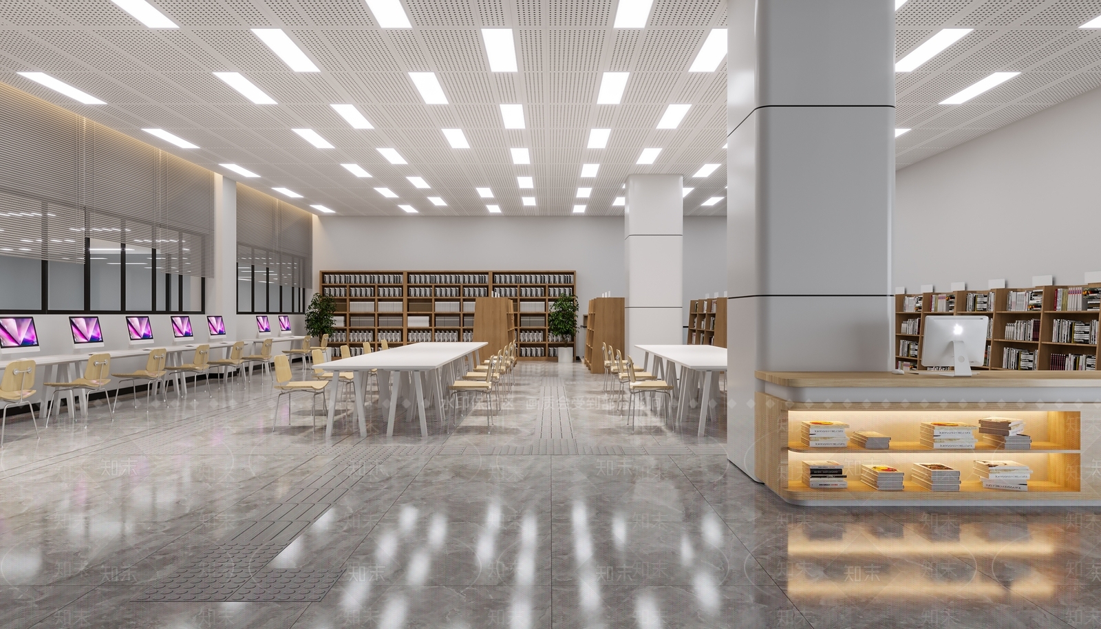 现代图书馆读书3D模型下载【ID:1143520946】