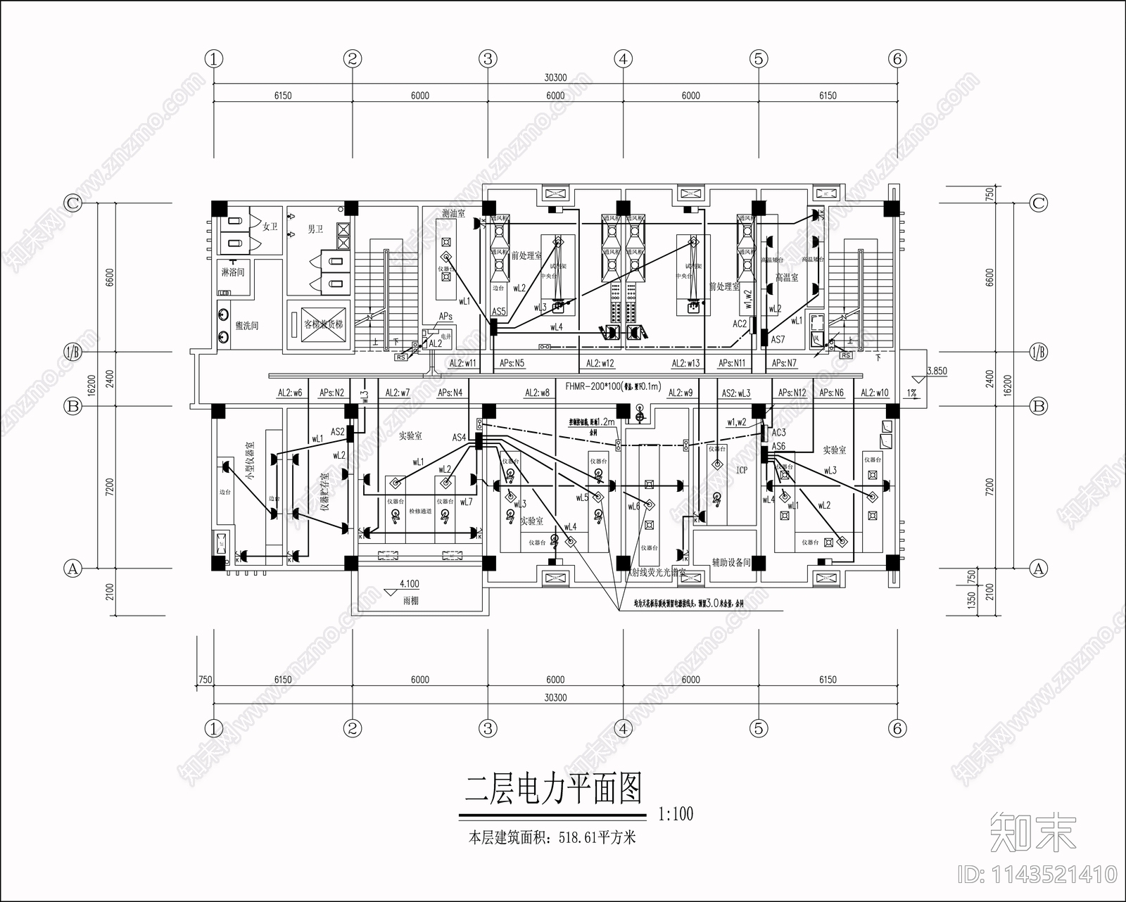 水质实验室装修电气给排水通风消防报警cad施工图下载【ID:1143521410】