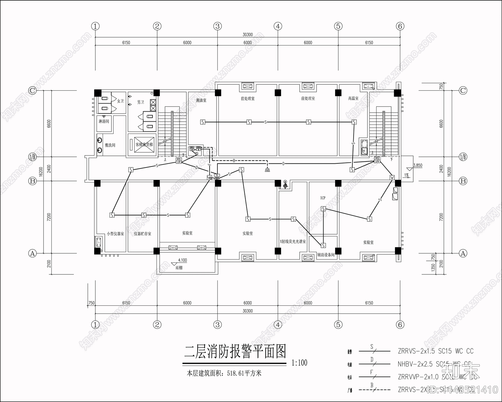 水质实验室装修电气给排水通风消防报警cad施工图下载【ID:1143521410】