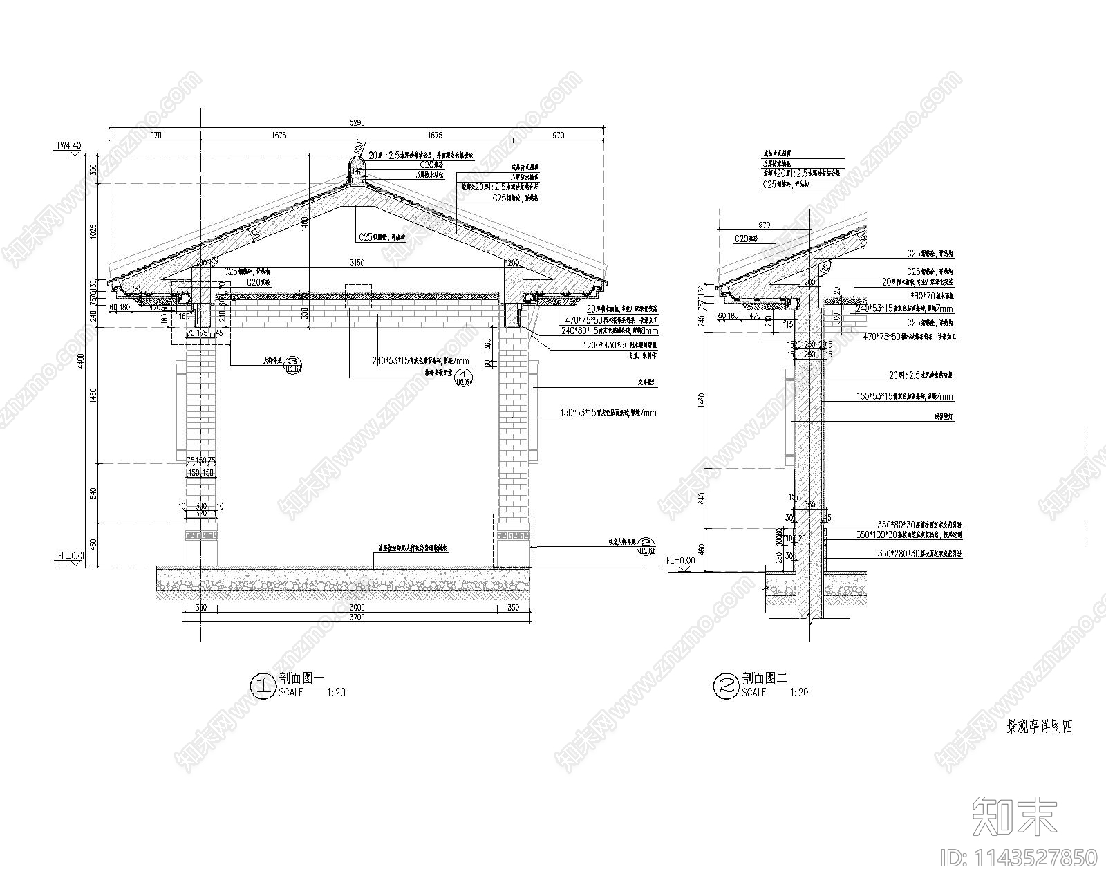 新中式景观亭详图cad施工图下载【ID:1143527850】