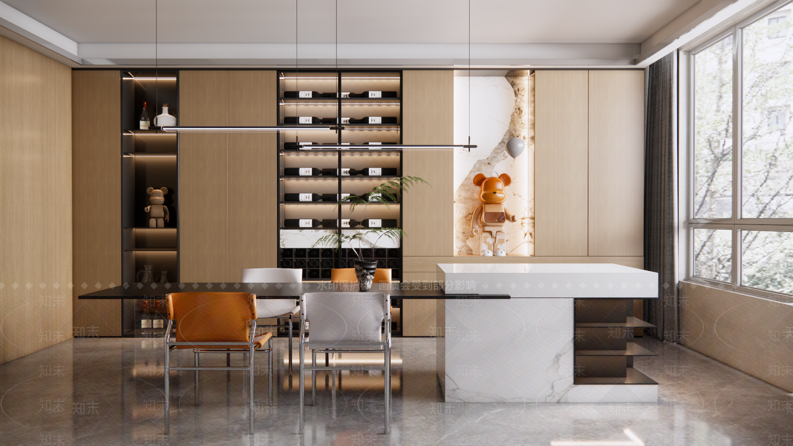 现代别墅餐厅酒柜吧台SU模型下载【ID:1143528409】