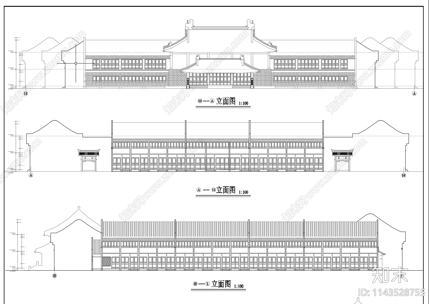 徽派四合院建筑cad施工图下载【ID:1143528755】