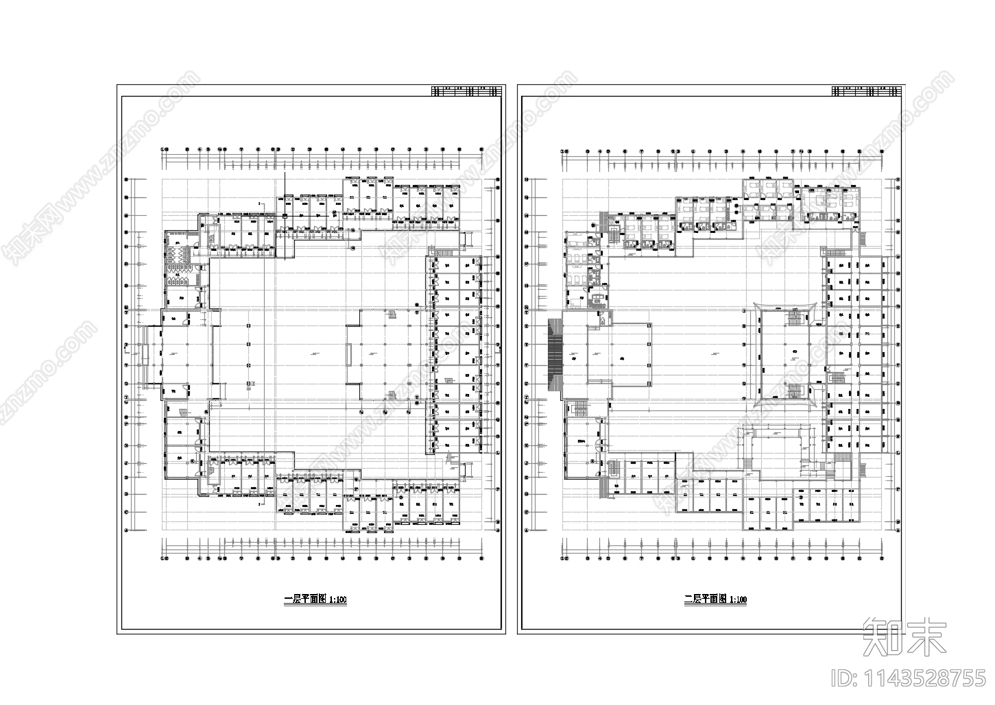 徽派四合院建筑cad施工图下载【ID:1143528755】