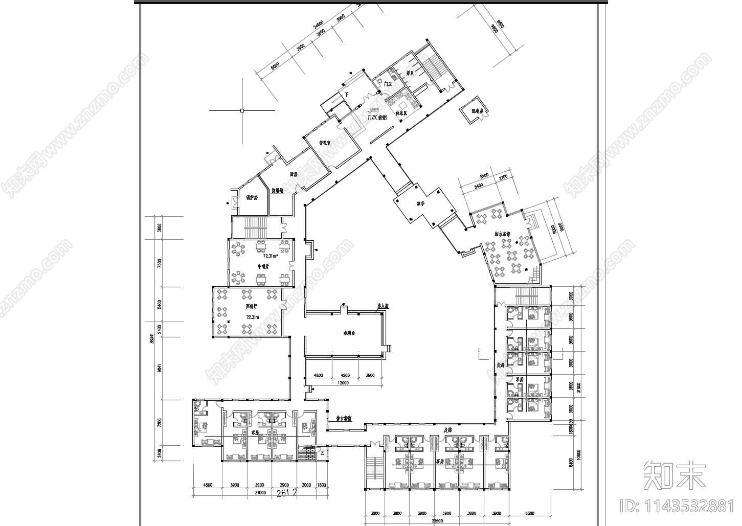 古建筑客栈酒店cad施工图下载【ID:1143532881】