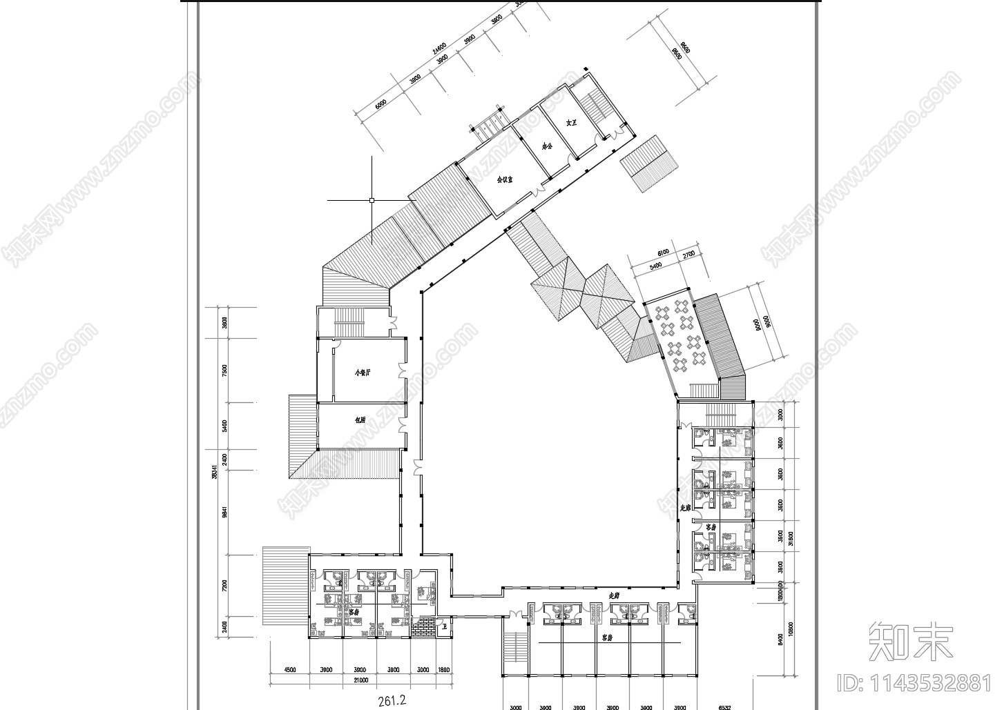 古建筑客栈酒店cad施工图下载【ID:1143532881】