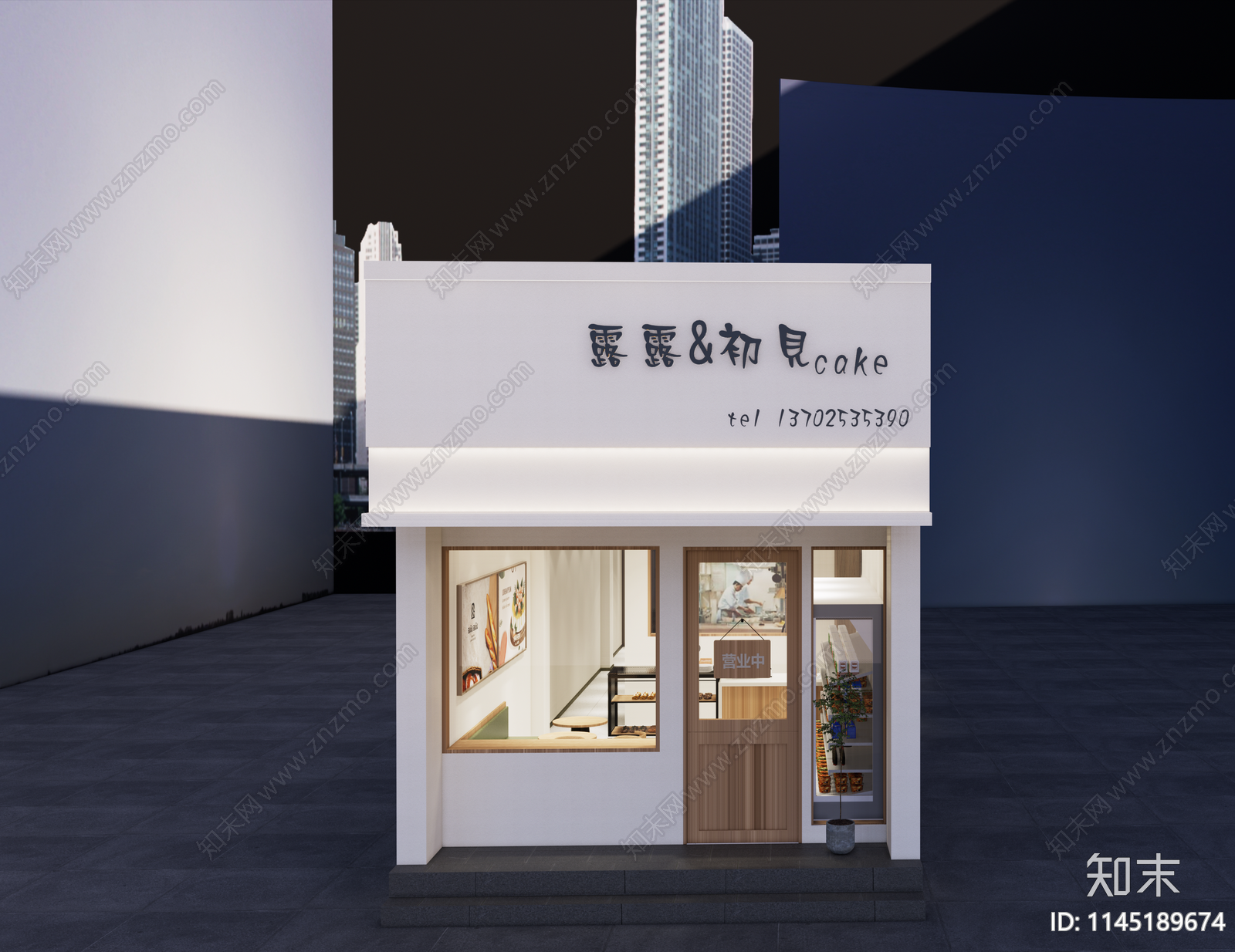 现代甜品面包店门头门面SU模型下载【ID:1145189674】