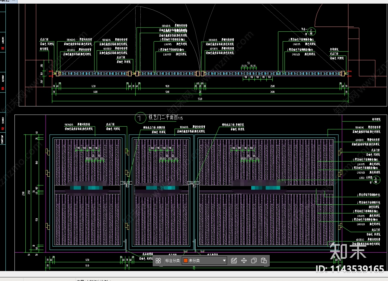 铁艺门节点cad施工图下载【ID:1143539165】