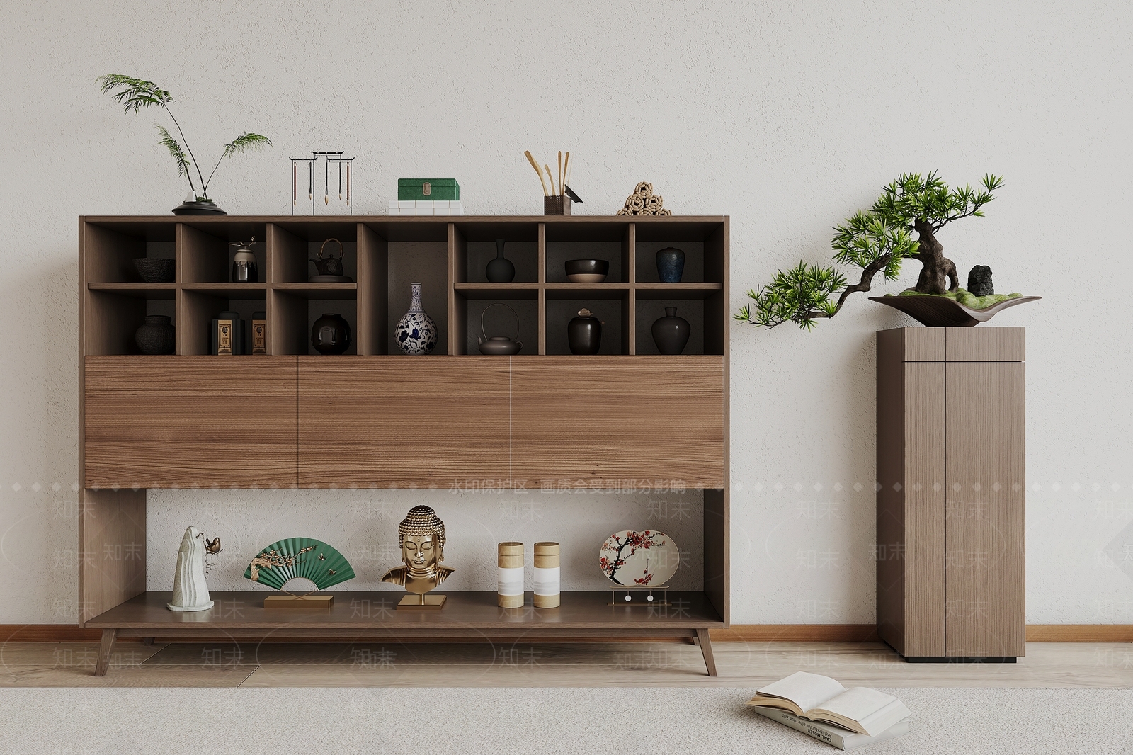 新中式茶具储物柜3D模型下载【ID:1143540819】