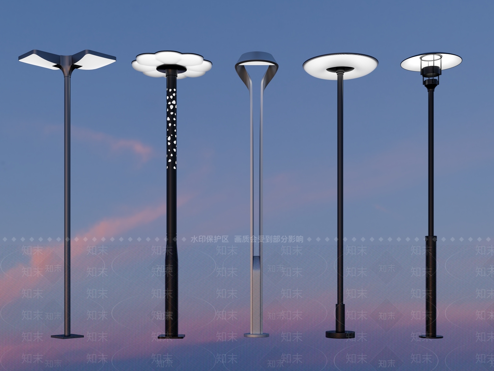 现代景观灯路灯组合3D模型下载【ID:1143541345】