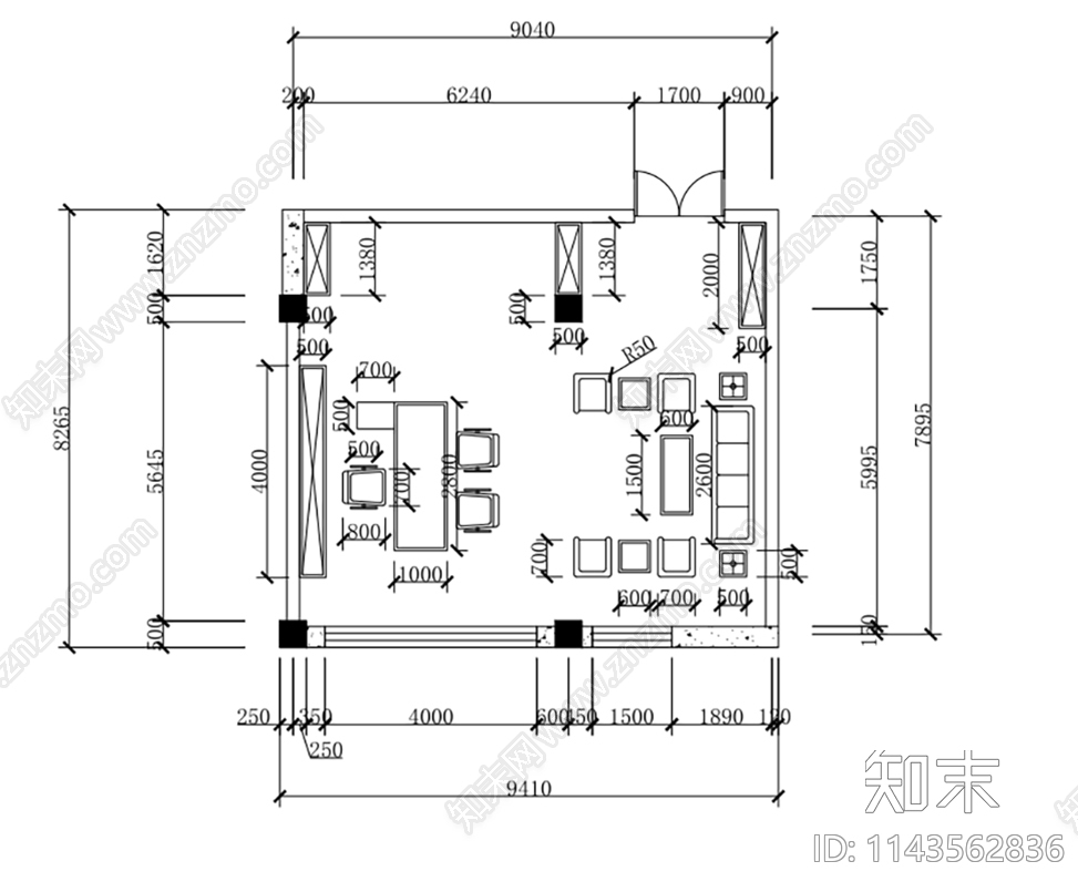 单人办公室室内平面布置图施工图下载【ID:1143562836】