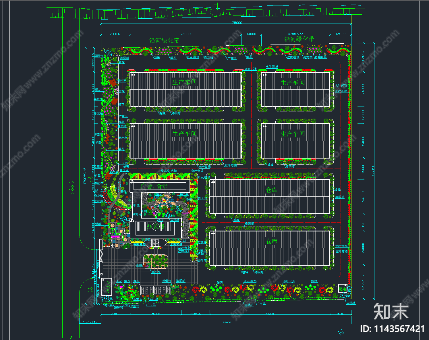 超全工业园区景观规划绿化平面图施工图下载【ID:1143567421】