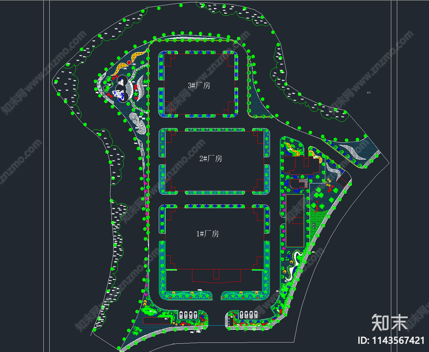 超全工业园区景观规划绿化平面图施工图下载【ID:1143567421】