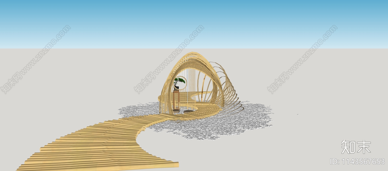 现代竹编凉亭SU模型下载【ID:1143567653】