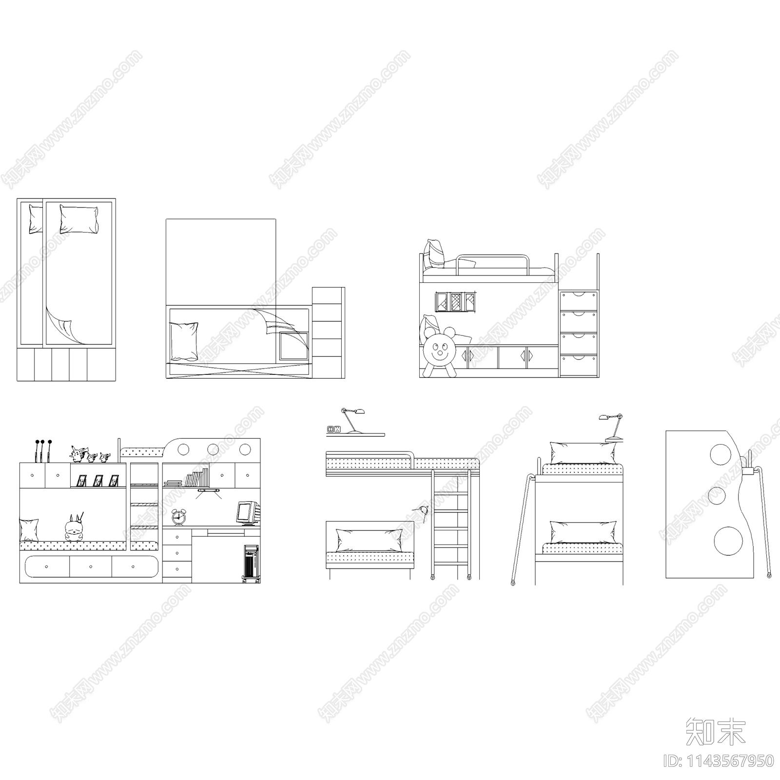 儿童上下两层高低床施工图下载【ID:1143567950】