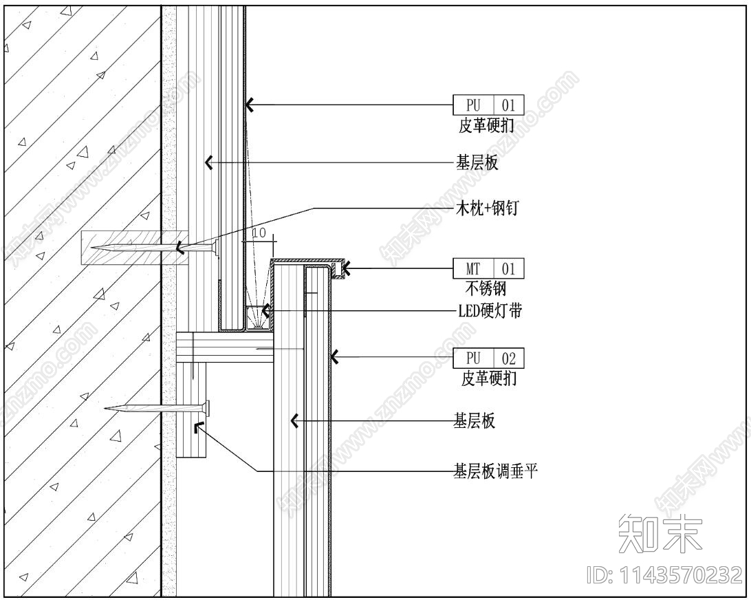 硬包背景墙节点施工图下载【ID:1143570232】