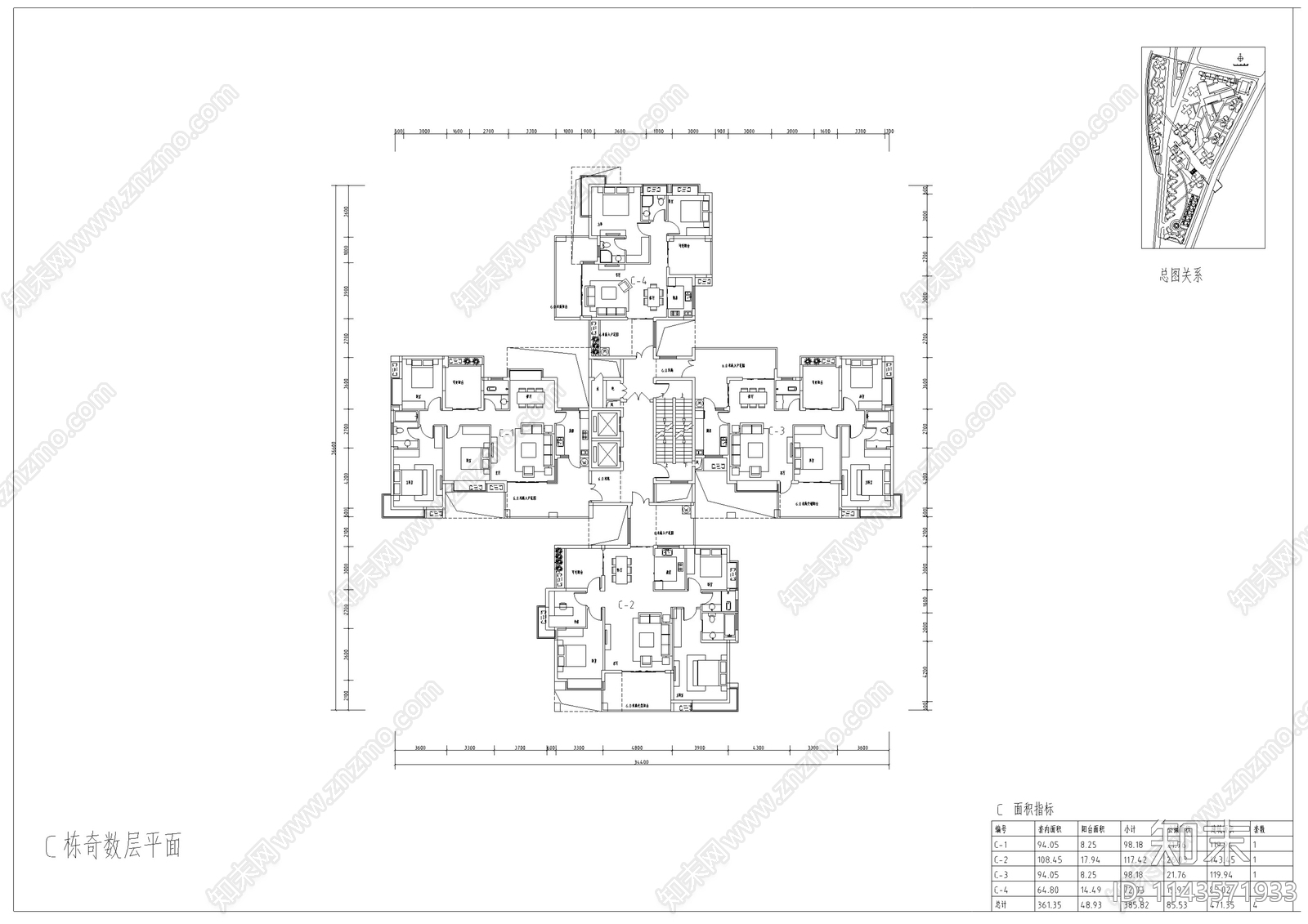 错层挑空高层住宅建筑cad施工图下载【ID:1143571933】