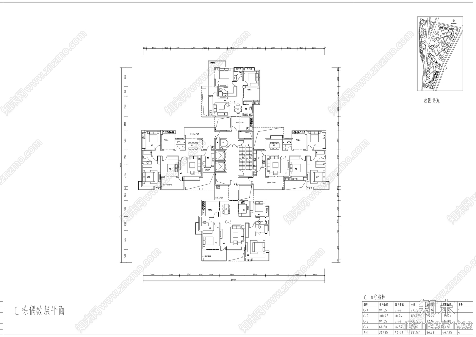 错层挑空高层住宅建筑cad施工图下载【ID:1143571933】