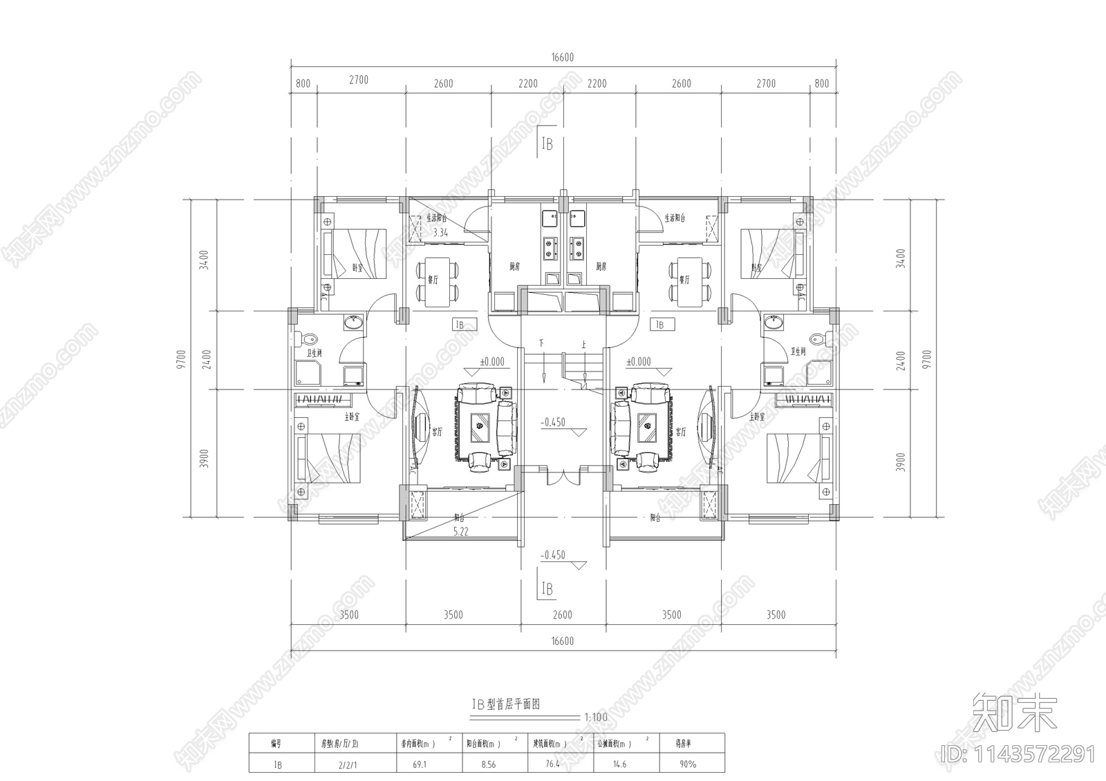 多层住宅建筑cad施工图下载【ID:1143572291】