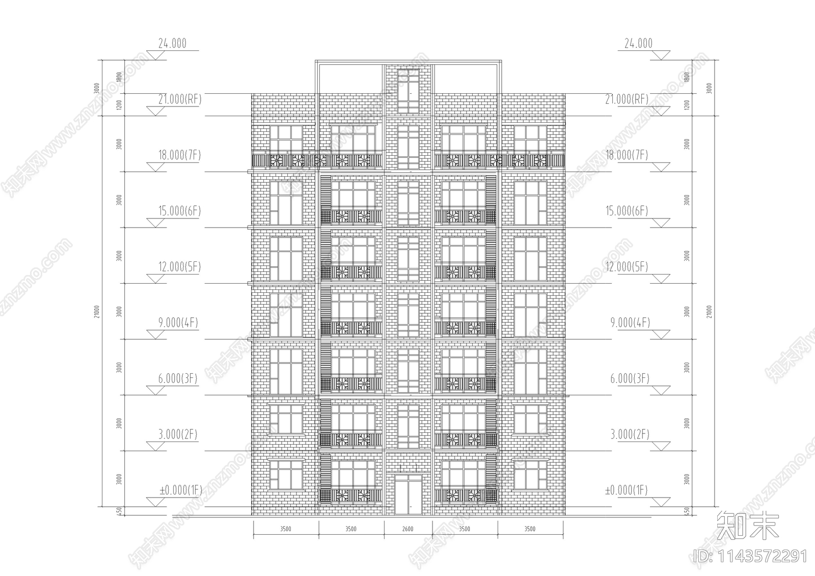 多层住宅建筑cad施工图下载【ID:1143572291】