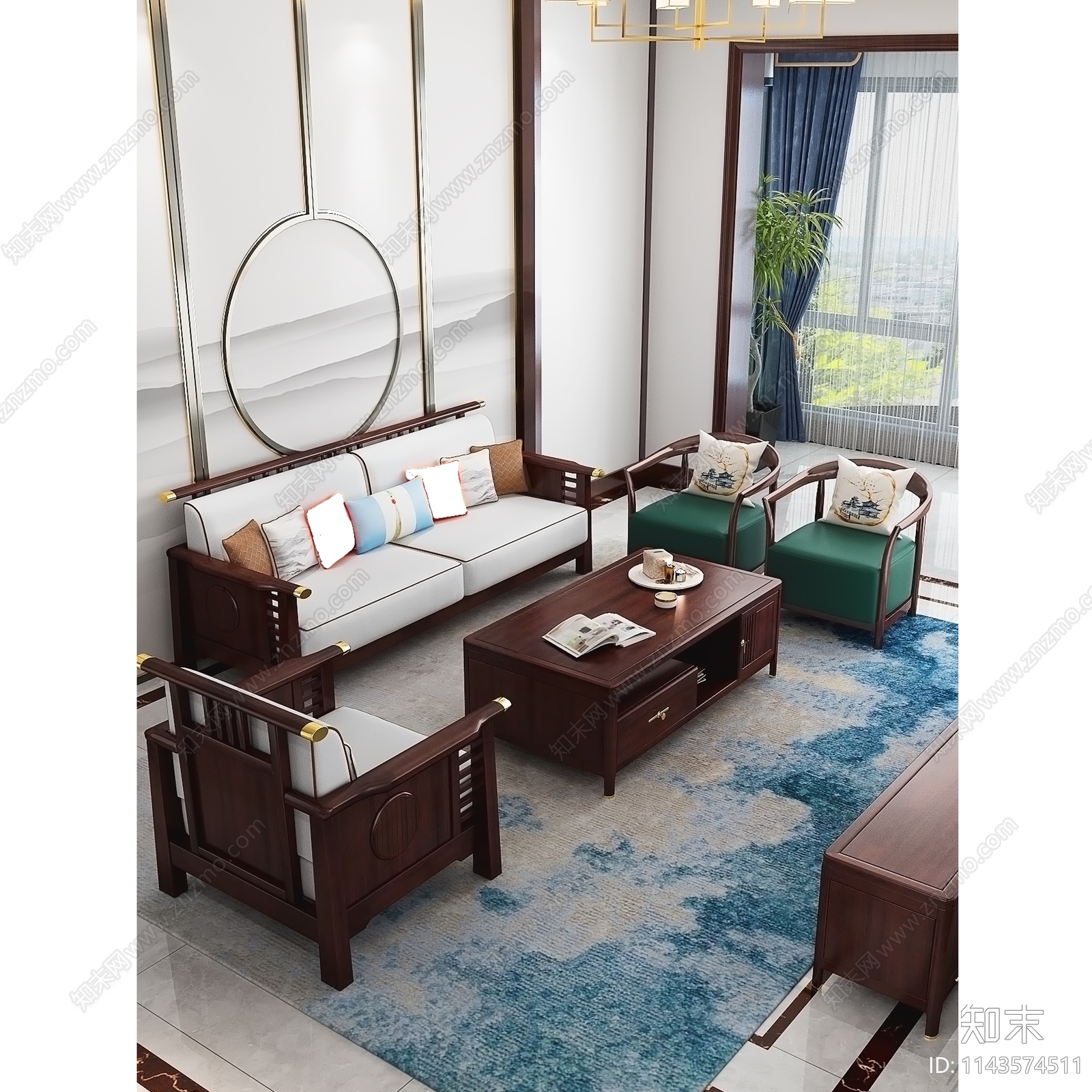 新中式沙发茶几组合3D模型下载【ID:1143574511】_知末3d模型网