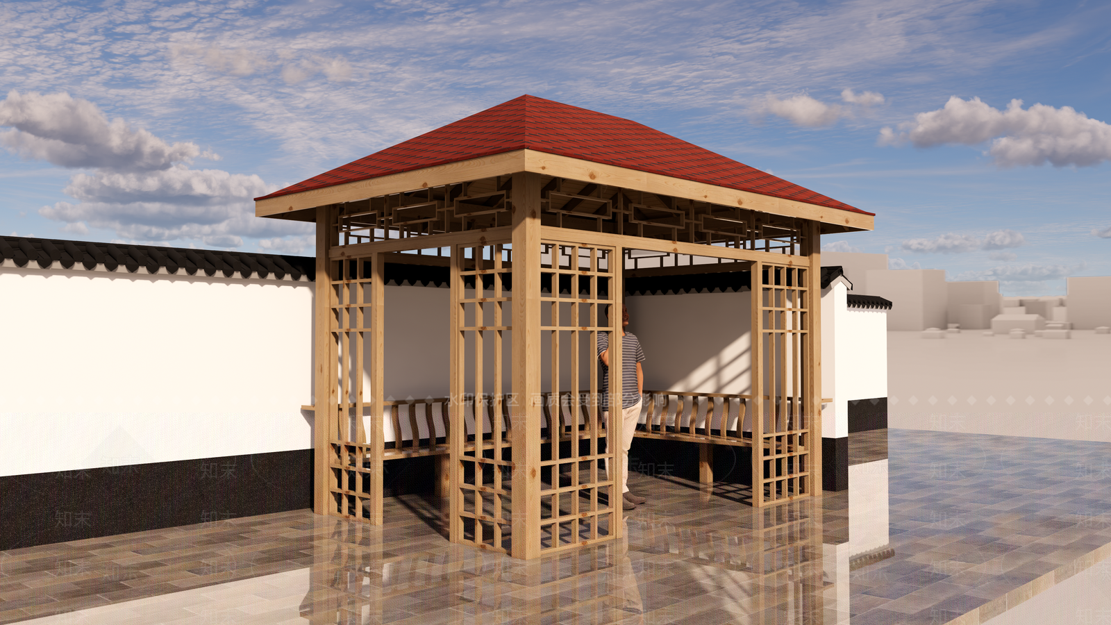 现代景观防腐木凉亭SU模型下载【ID:1143575769】
