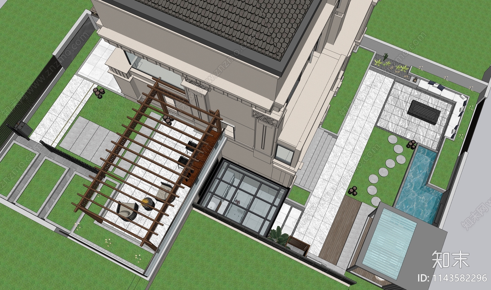 现代庭院花园SU模型下载【ID:1143582296】