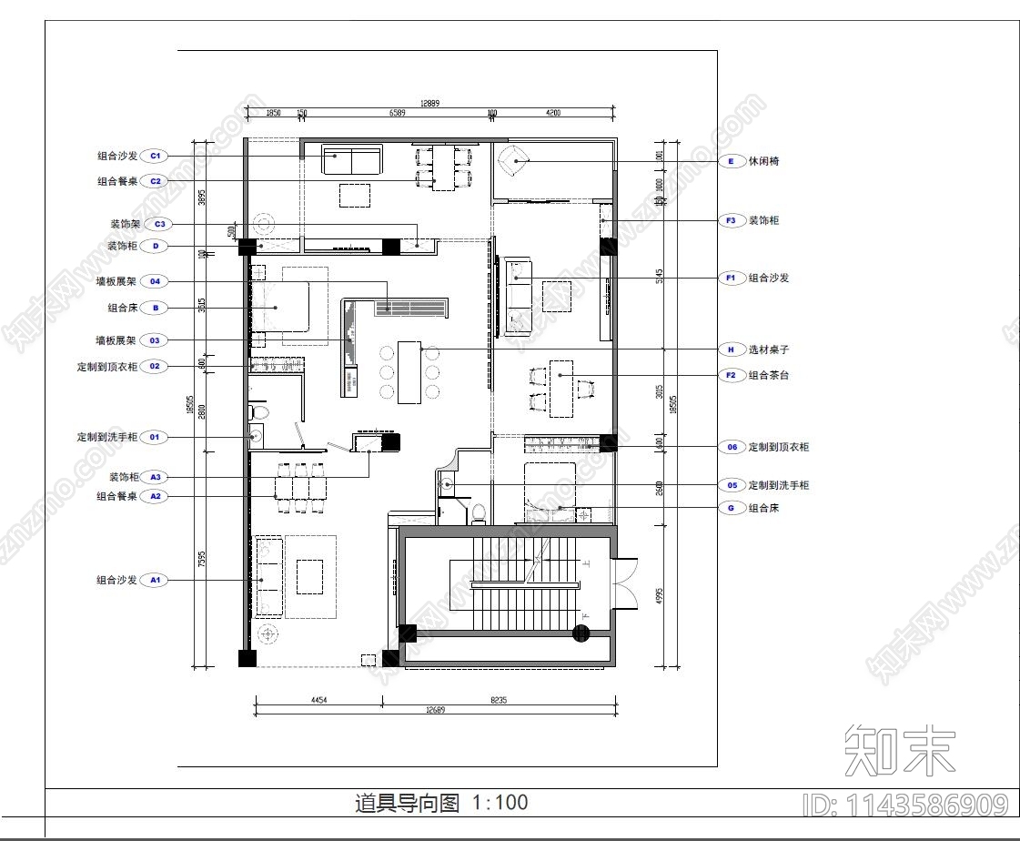 索菲亚定制家具展厅cad施工图下载【ID:1143586909】