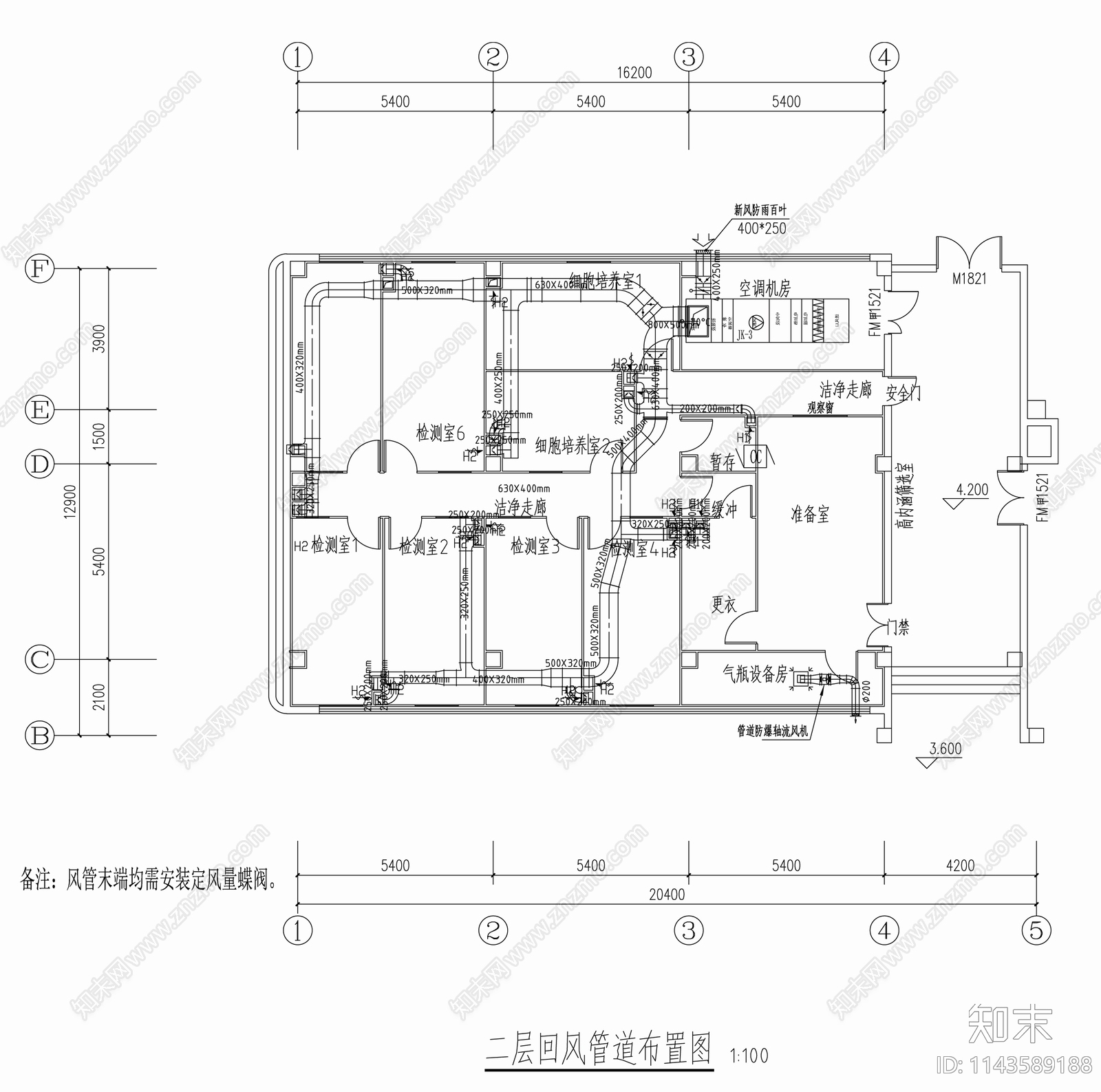 流式细胞室实验室净化装修工程cad施工图下载【ID:1143589188】