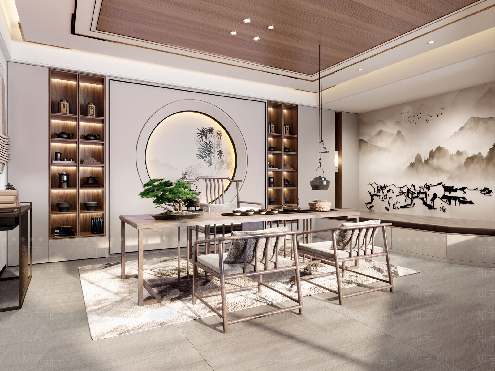 新中式风格茶室3D模型下载【ID:1143589907】_知末3d模型网