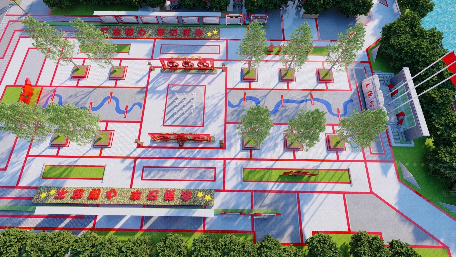 现代红色文化广场SU模型下载【ID:1143590752】