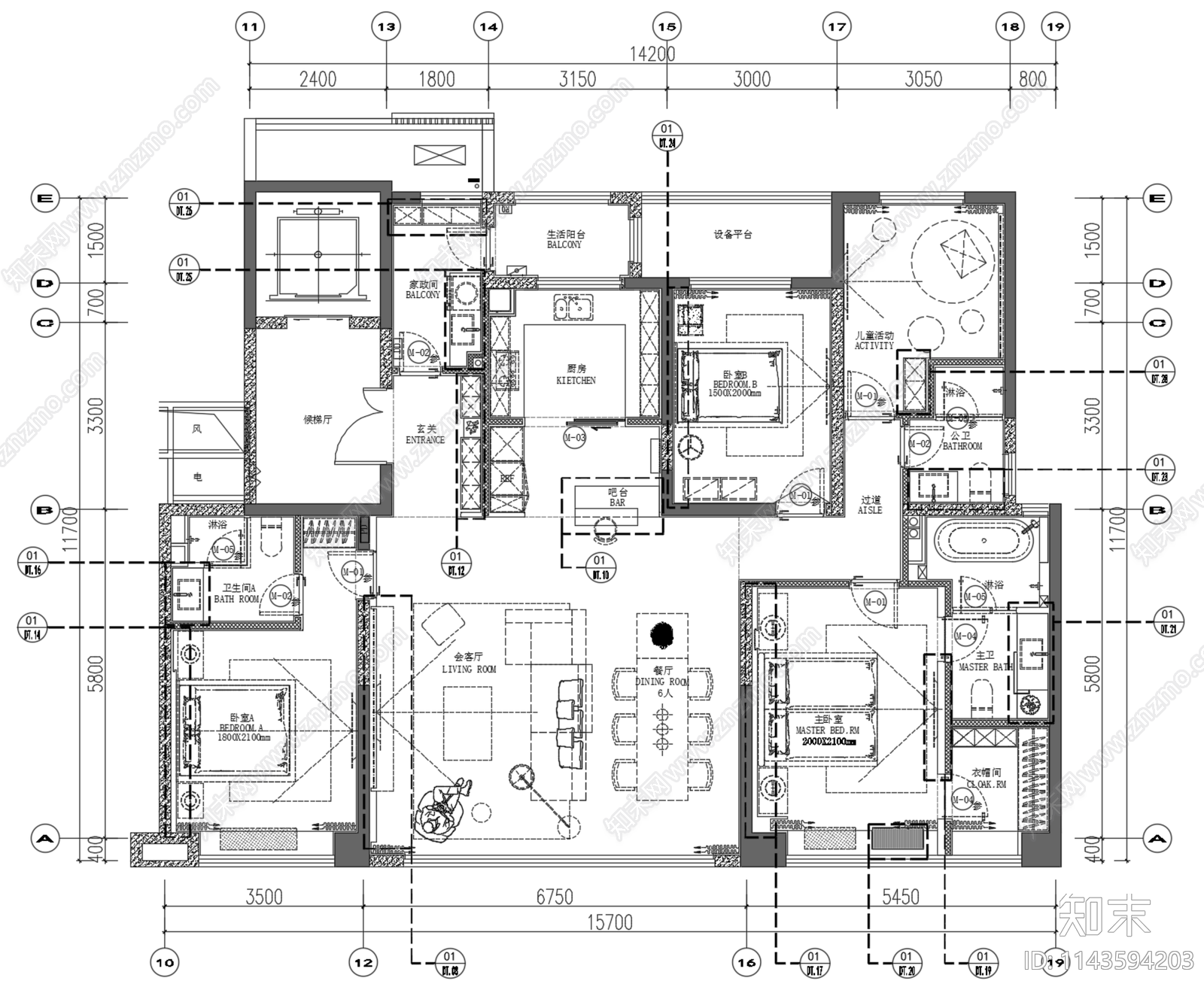 西安180平大平层室内cad施工图下载【ID:1143594203】