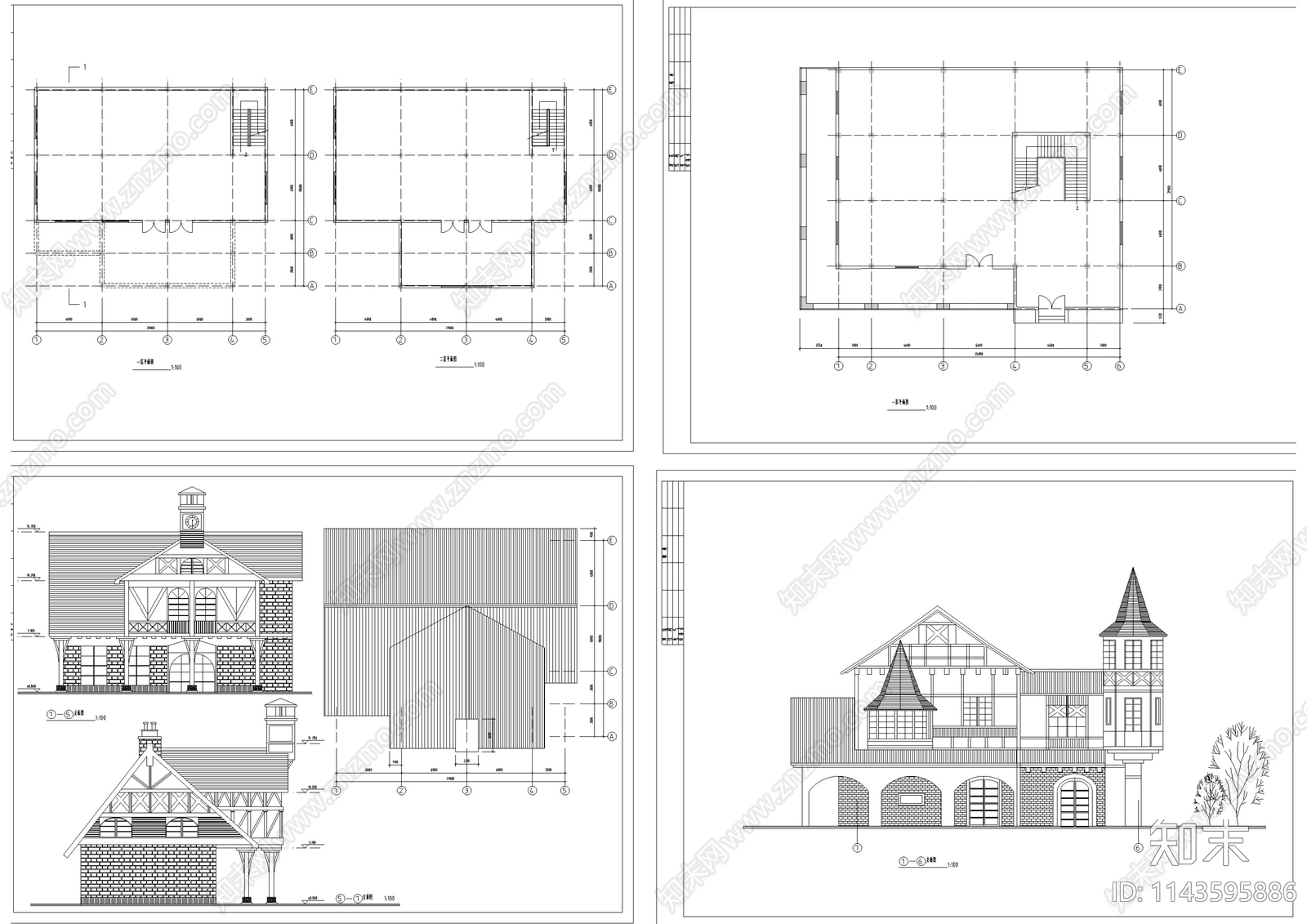 欧式风情小镇建筑cad施工图下载【ID:1143595886】