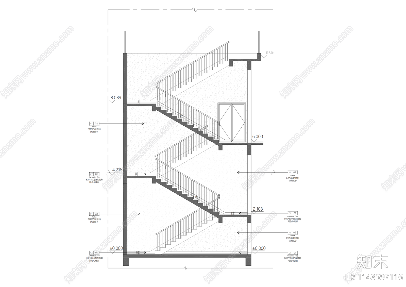 电梯厅公区楼梯间cad施工图下载【ID:1143597116】