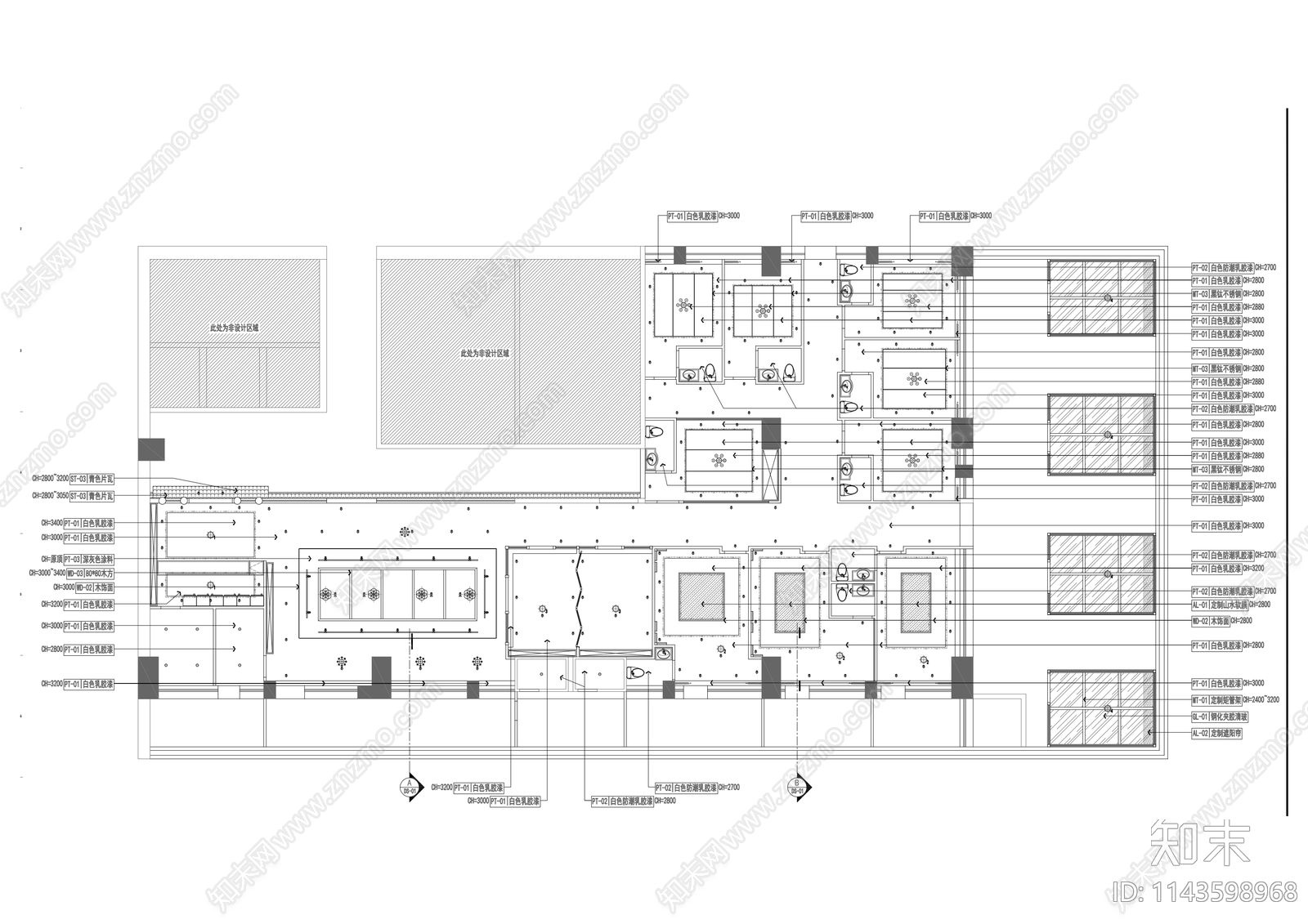 800㎡茶楼棋牌室室内装修cad施工图下载【ID:1143598968】